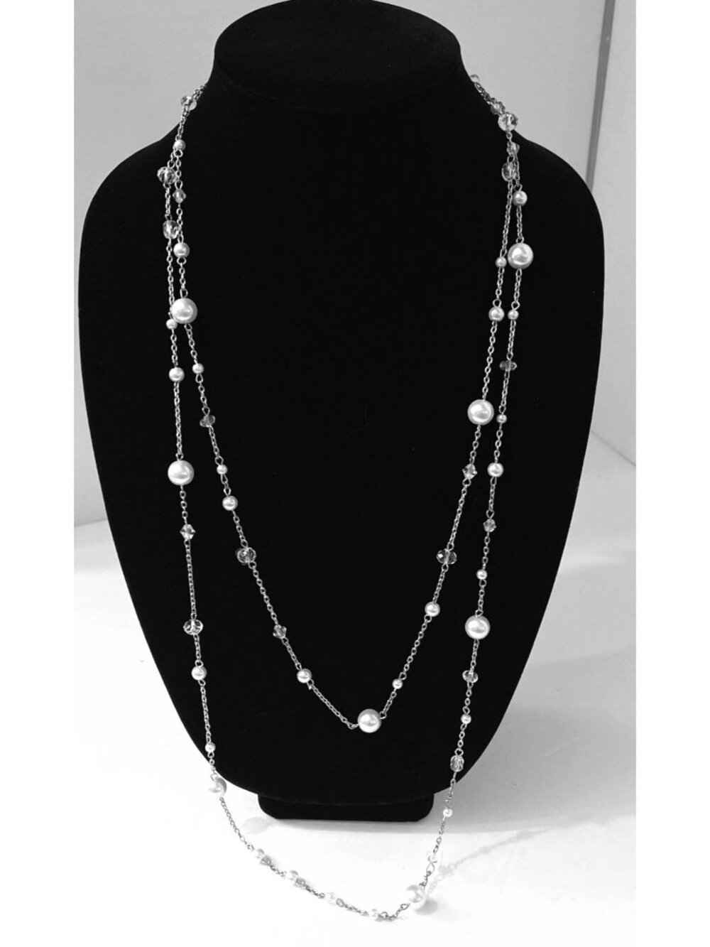 Express Faux Pearl Crystal Bead Long Necklace Y2K Deadstock